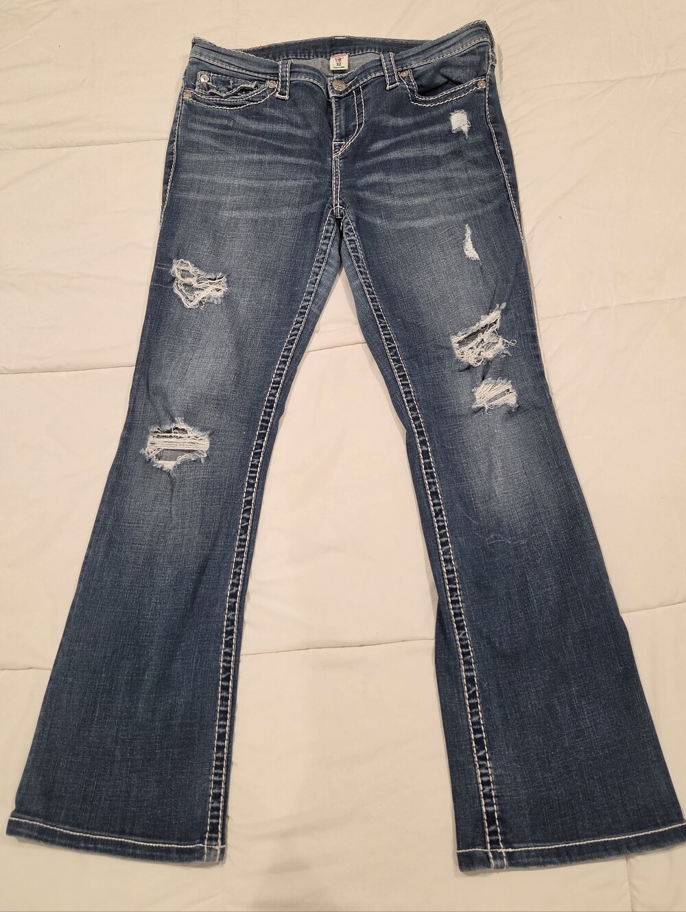 True Religion Section Bootcut Super T Distressed Women's Jeans Size 32 Flap Pock